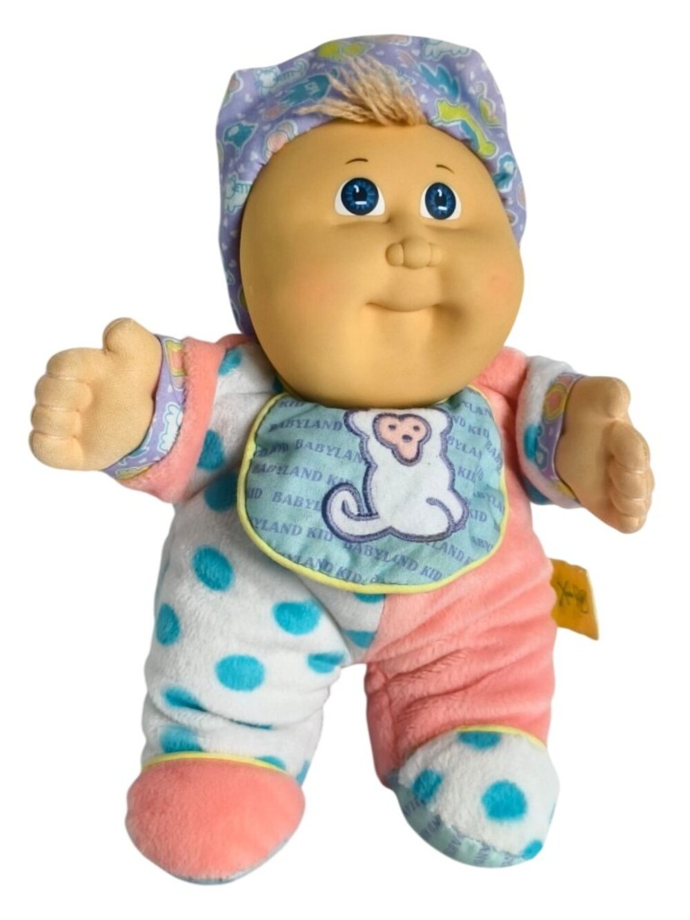 Cabbage Patch Kids Babyland Doll Rattle Monkey Bib Pink Blue Polka Dot 1988
